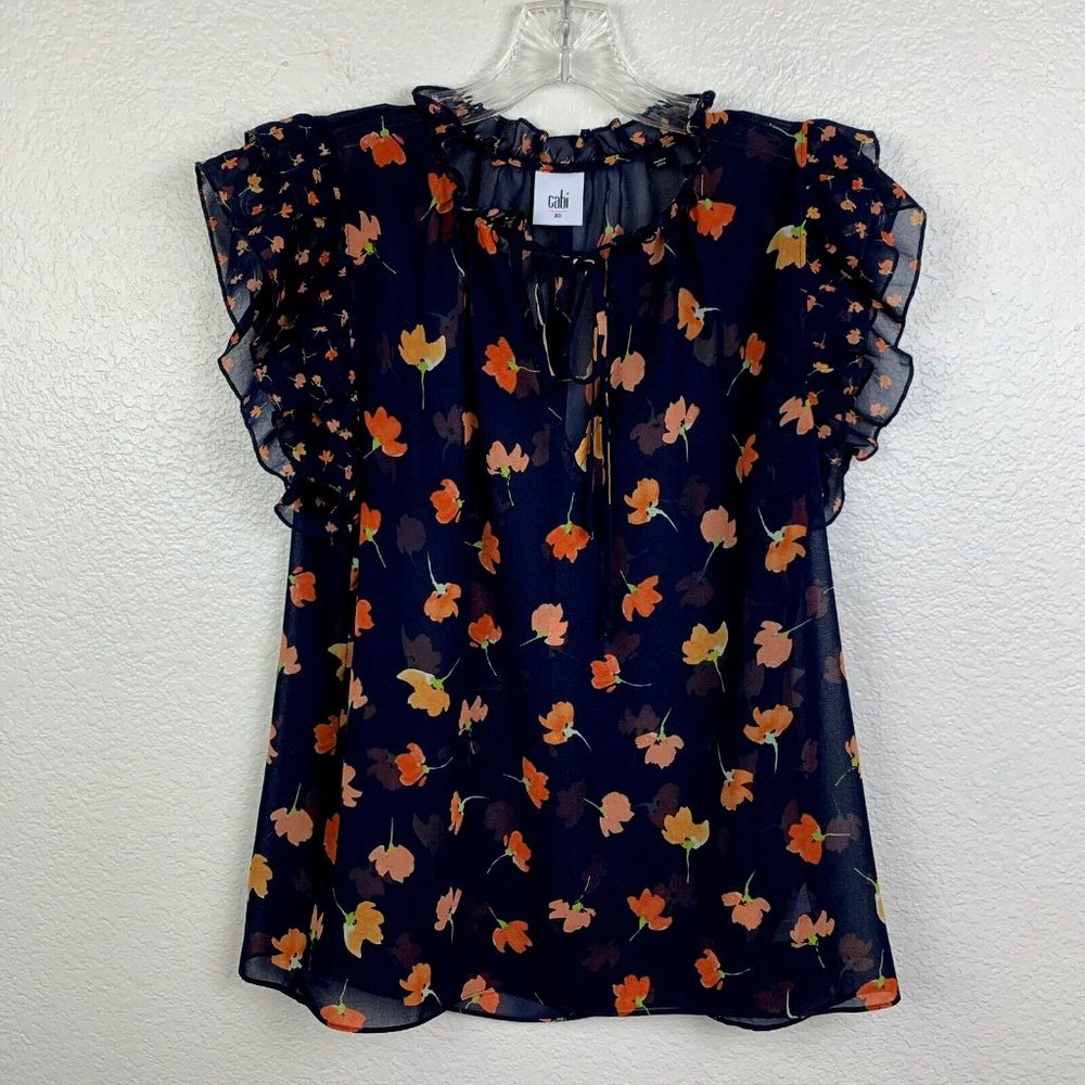 Cabi #5522 Poppy Flutter sleeve sheer top MEDIUM